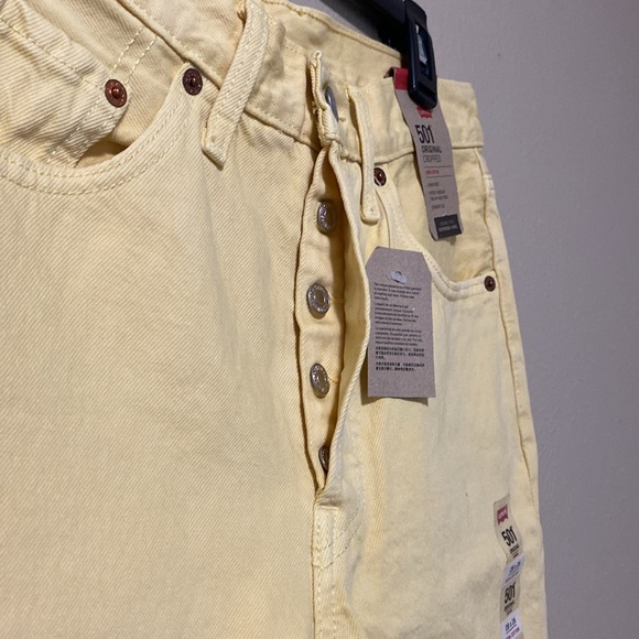 Levi’s 501 Original 100% Cotton Cropped Hi-Rise Straight Leg yellow jeans 38x26 - Picture 7 of 14